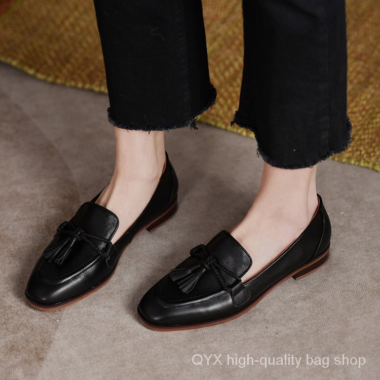 Giày Lười Da Mũi Vuông Phong Cách Retro Cho Nữ