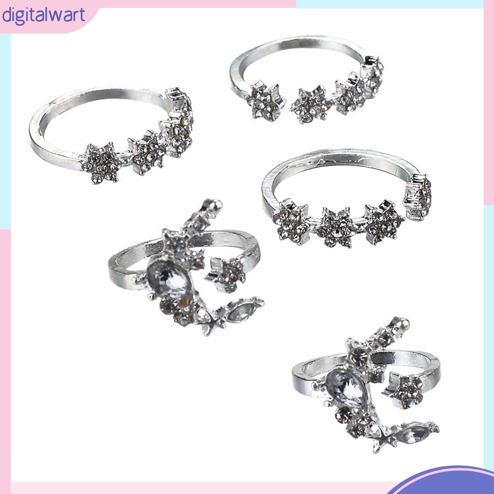 Set 5 Nhẫn Đính Đá Kiểu Dáng Thời Trang Cho Nữ