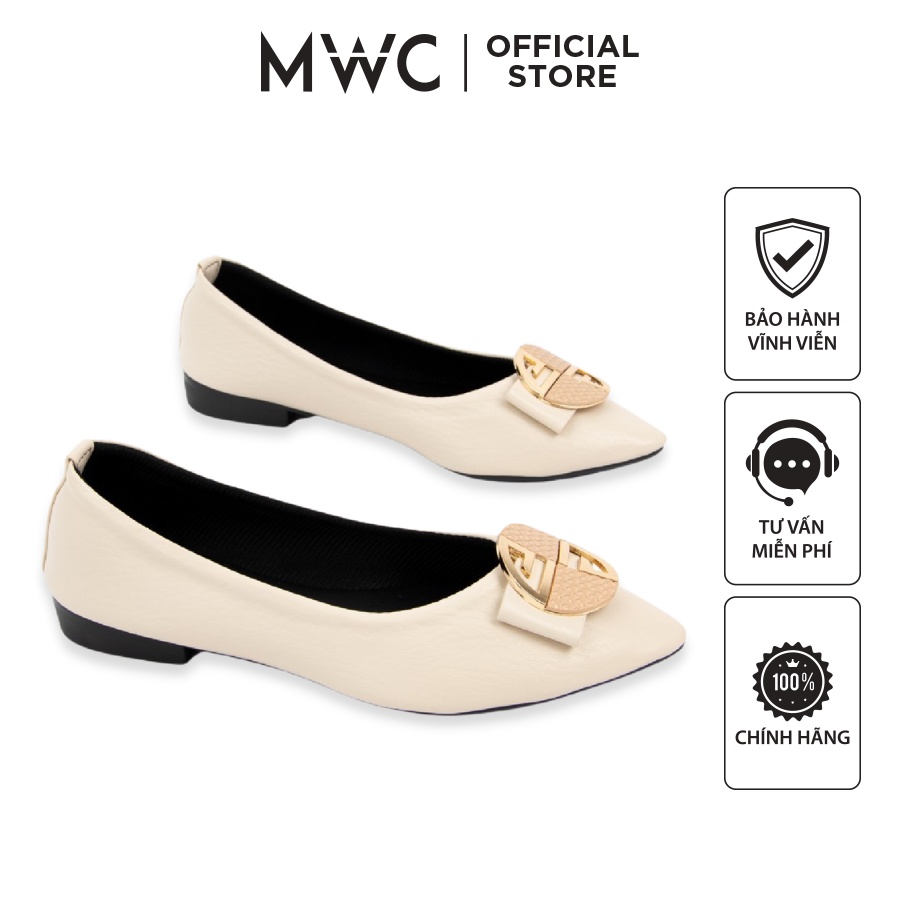 Giày MWC 2222 - Giày Búp Bê Đế Bệt, Búp Bê Phối Khóa, Giày Búp Bê Hiện Đại, Búp Bê Nữ Tính, Búp Bê Nơ, Búp Bê Da Mềm