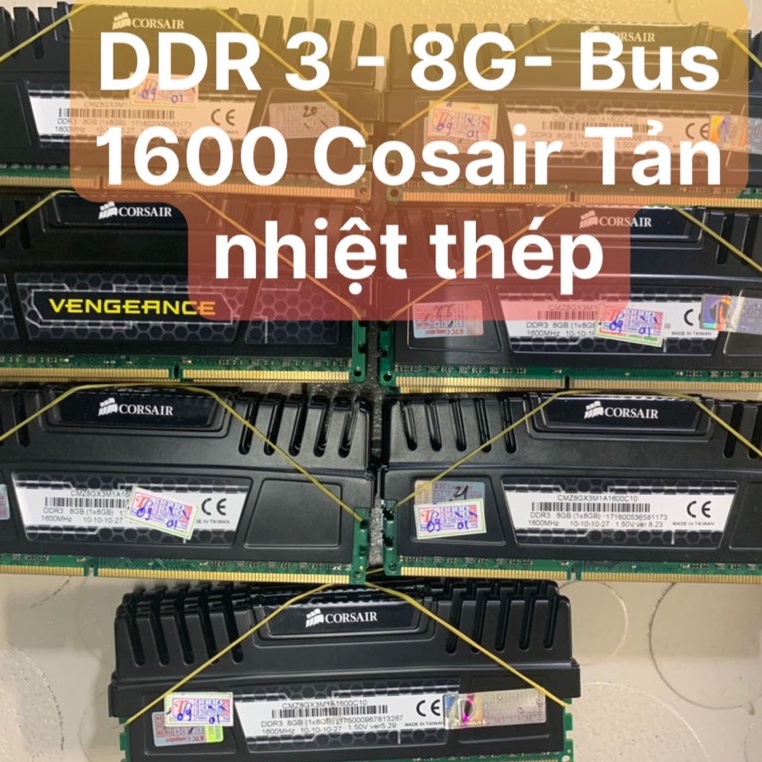 RAM - DDR3 - 8G - Bus 1600 Hiệu COSAIR Tản Nhiệt Thép Bản To Chuẩn - Vi Tính Bắc Hải