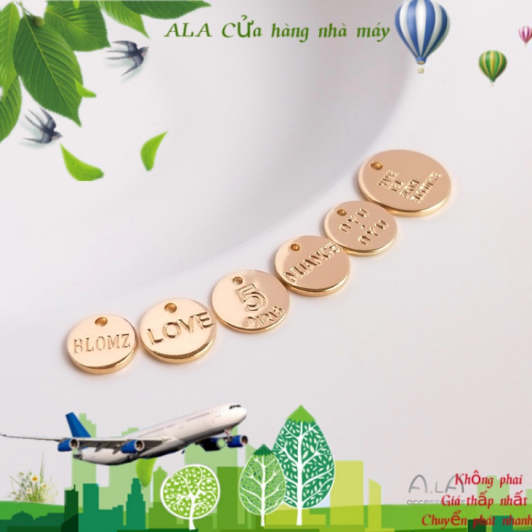 💖Trang sức DIY phụ kiện💖Mặt Dây Chuyền Tròn Khắc Chữ Mạ Vàng 14K Làm Trang Sức Thủ Công DIY【Mặt dây chuyền / Hạt treo】