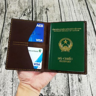 Ví đựng passport handmade da nâu sẫm