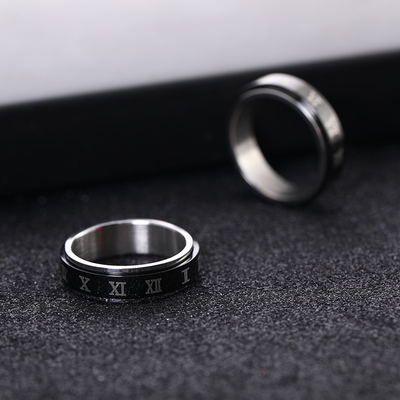 Nhẫn Thép Titan Không Gỉ Xoay Tròn Khắc Số La Mã Phong Cách Âu Mỹ Dễ Phối Đồ Không Phai Màu Phong Cách Retro Cho Nam