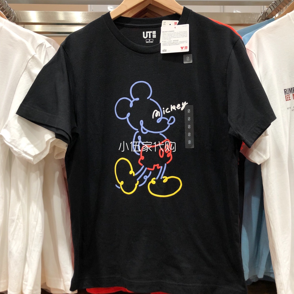 DISNEY Áo Thun Ngắn Tay In Hình Chuột Mickey Uniqlo Thời Trang Cho Nam Nữ