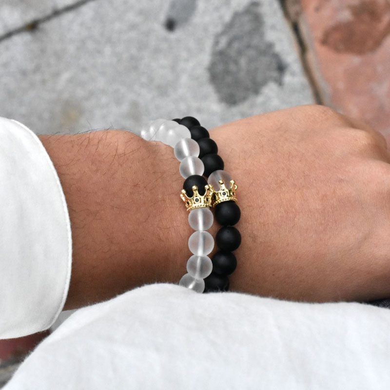 Vòng Tay Chuỗi Hạt Co Giãn Mặt Hình Vương Miện King / Queen Sang Trọng Thời Trang Unisex