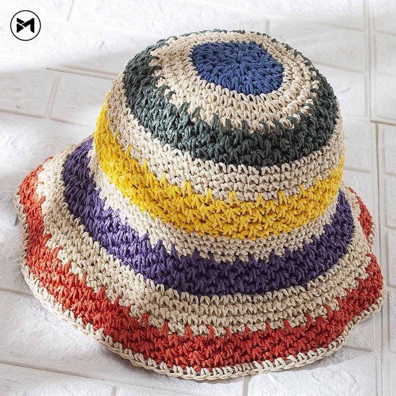 Nón Cói Rộng Vành Họa Tiết Kẻ Sọc Nhiều Màu Sắc Cho Nữ