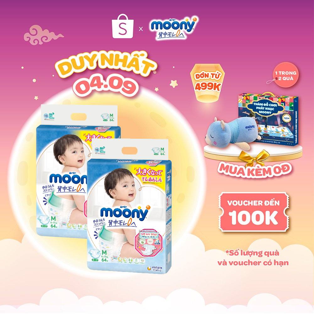 Combo 2 Tã dán cao cấp Moony S84/M64/L54 - Nhập khẩu từ Nhật Bản