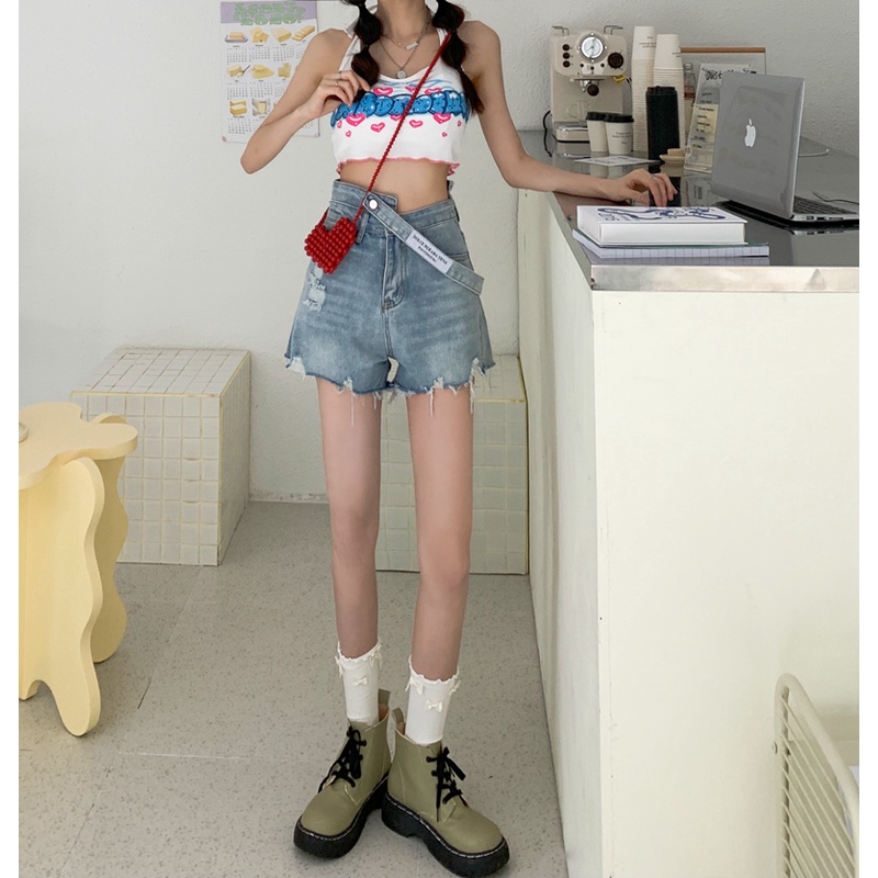 Quần Short Denim Lưng Cao Ống Rộng Thời Trang Mùa Hè Dễ Phối Đồ