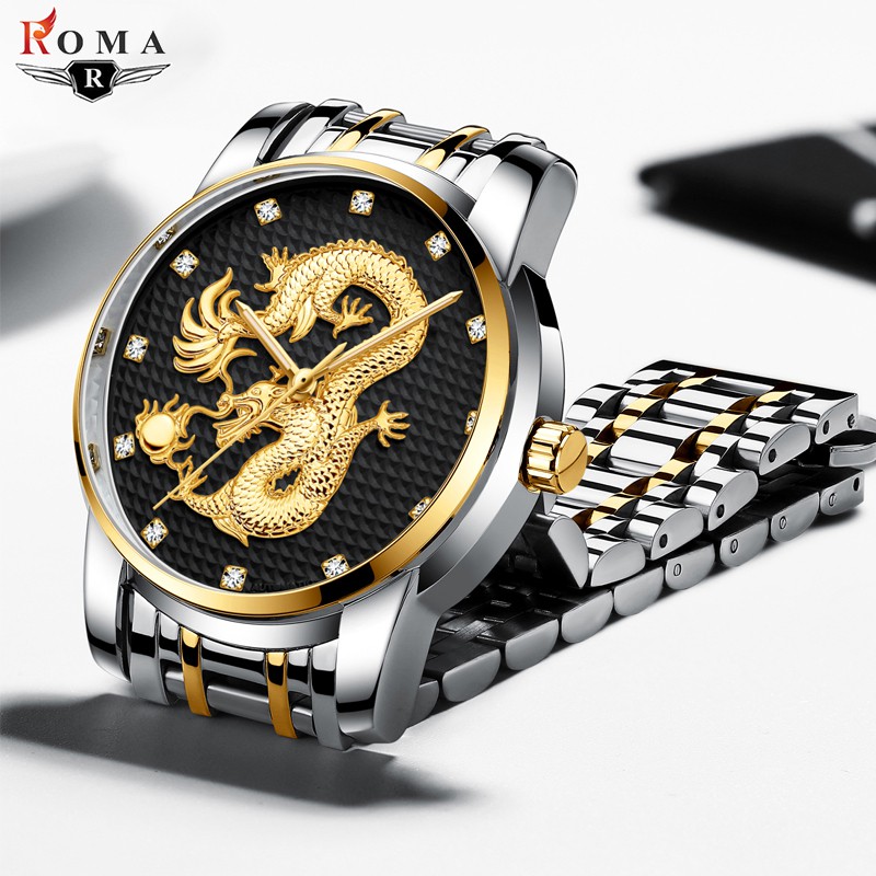 Đồng Hồ Nam ROMA DRAGON - Rồng 3D Nghệ thuật – Dây thép đúc đặt cao cấp