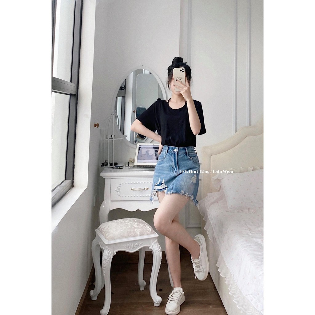 Chân váy jeans rách vạt lệch mã 1252 (kèm ảnh thật) | BigBuy360 - bigbuy360.vn