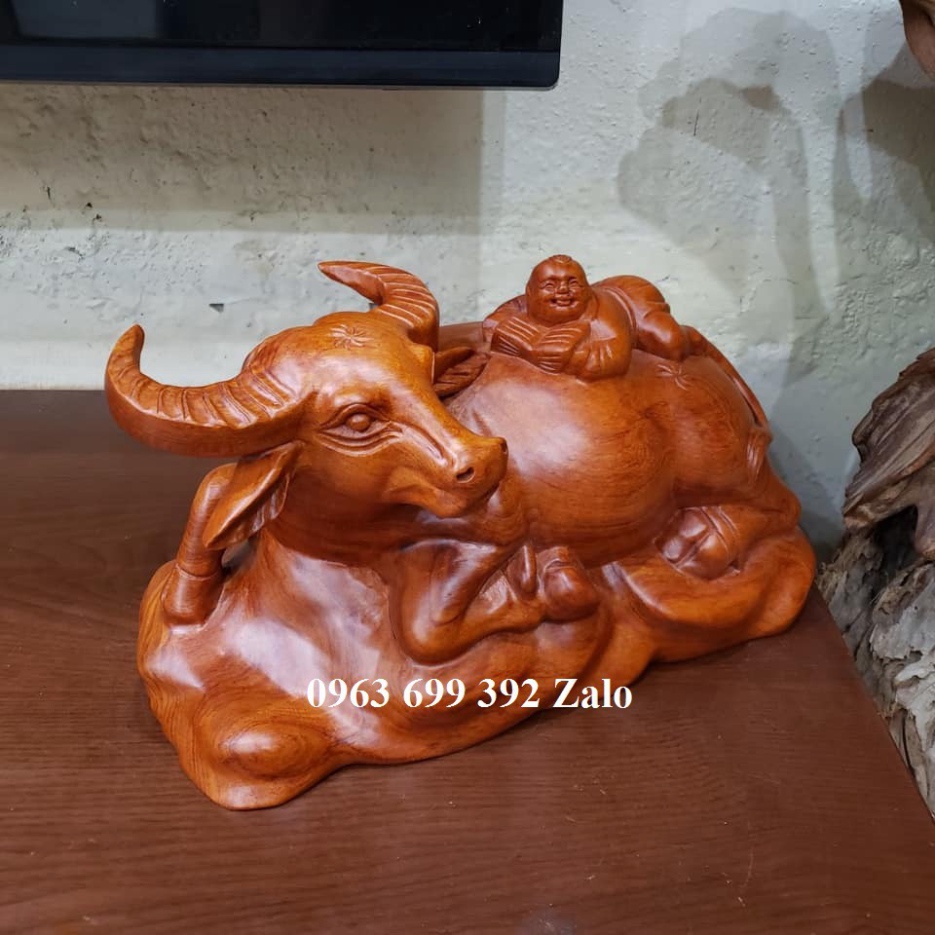Linh vật Tượng con trâu gỗ hương dài 30 cm