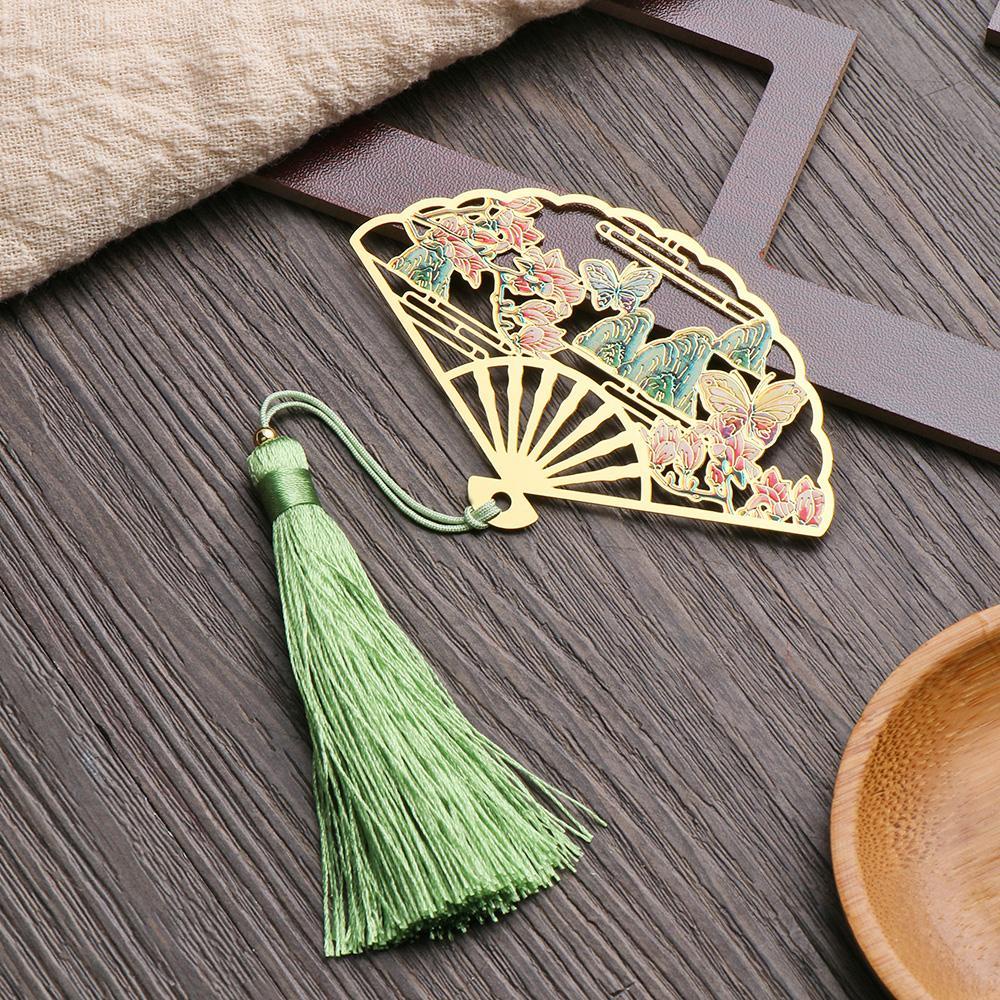 PINEVN Thẻ Đánh Dấu Trang Sách Bằng Đồng Thau Phối Tua Rua Phong Cách Trung Hoa