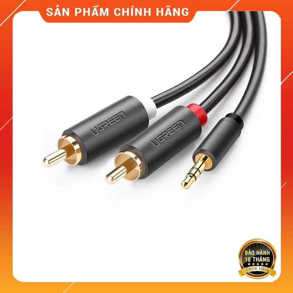 Ugreen 10512 - Dây loa 3,5mm sang 2 hoa sen RCA 3m chính hãng - Màu đen ✔HÀNG CHÍNH HÃNG ✔