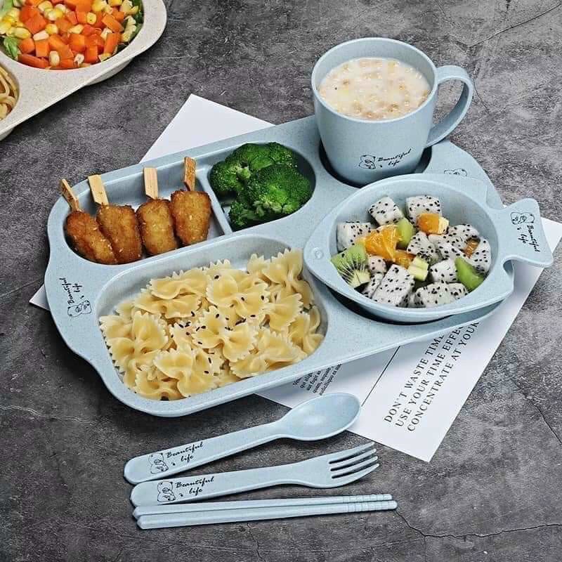Khay lúa mạch kèm cốc đựng thức ăn tiện lợi
