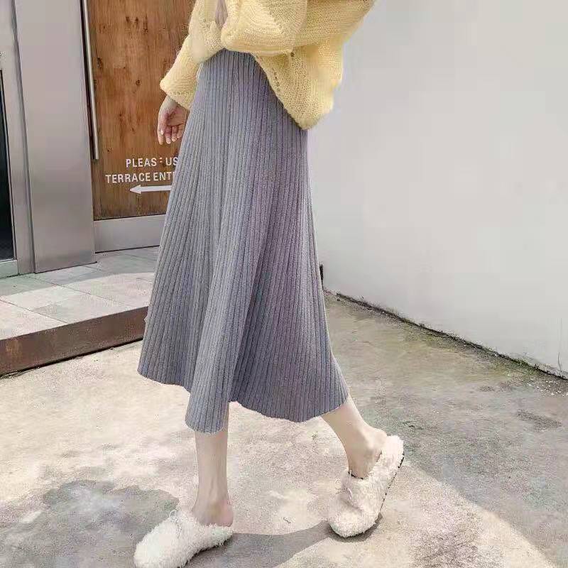 Chân Váy Dệt Kim Xếp Ly Lưng Cao Phong Cách Hàn Quốc Mới