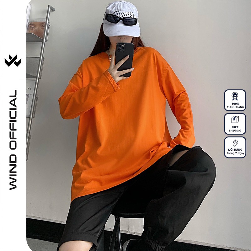 Áo thun tay dài Wind phông unisex form rộng Trơn nam nữ cotton oversize ulzzang