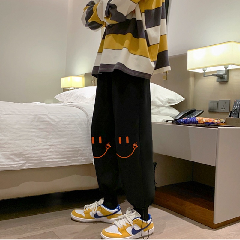 Quần dài dáng rộng in hình mặt cười đơn giản thời trang size M-8XL cho nam