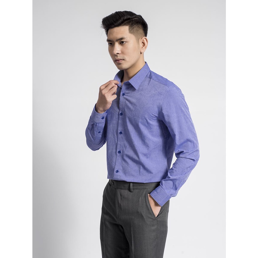 Áo sơ mi dài tay Aristino sợi tre kháng khuẩn, họa tiết kẻ sọc hoa chìm , slim ALS63708