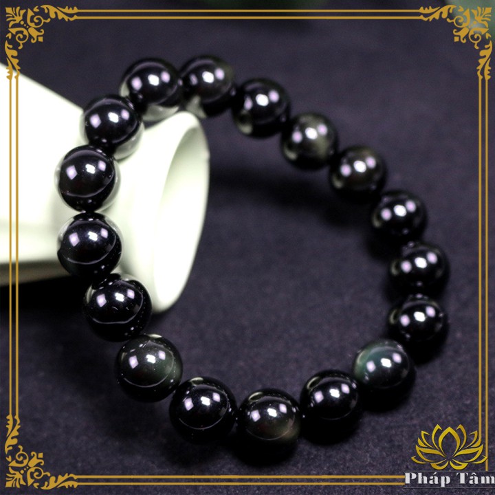 Vòng Tay Phong Thủy Đá Obsidian Xanh Đen Tự Nhiên Hạng 5A - Tâm Phong Thủy