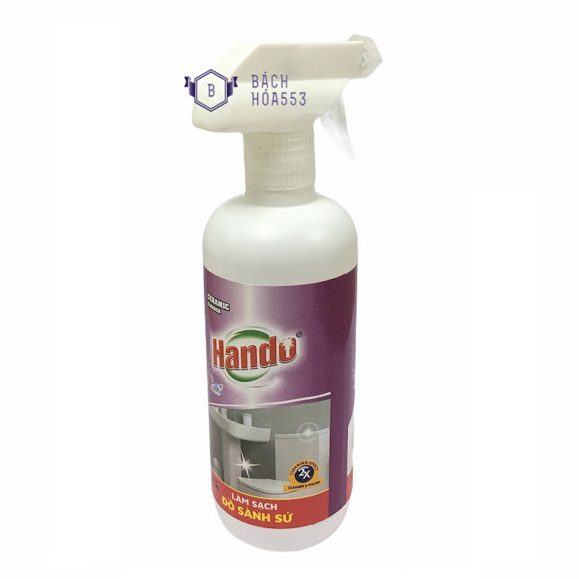Chai xịt tẩy vệ sinh làm sạch đồ sành sứ Hando 570ml - Làm sạch nhanh bồn cầu, bồn tắm, chậu rửa bằng sứ