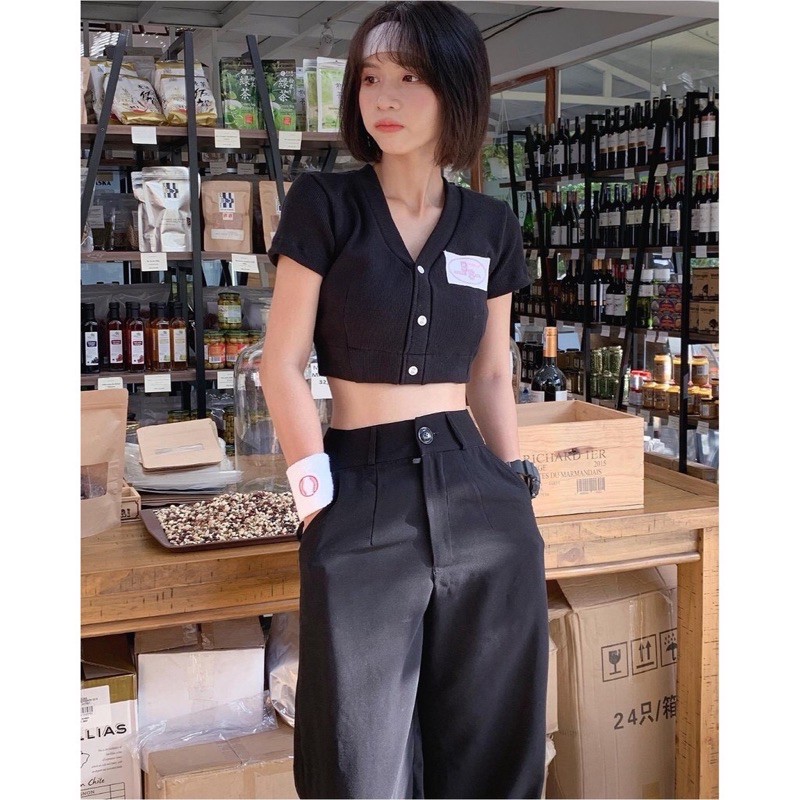 [Mã FAMAYWA giảm 10K đơn 50K] 🍓🍓áo croptop cổ V thêu Logo BS hot hit🍓🍓 Logo thêu bao đẹp | BigBuy360 - bigbuy360.vn