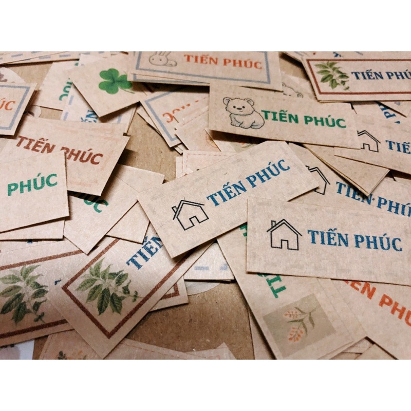 70 nhãn kraft nâu IN TÊN làm sticker trang trí bullet journal, name tag, planner