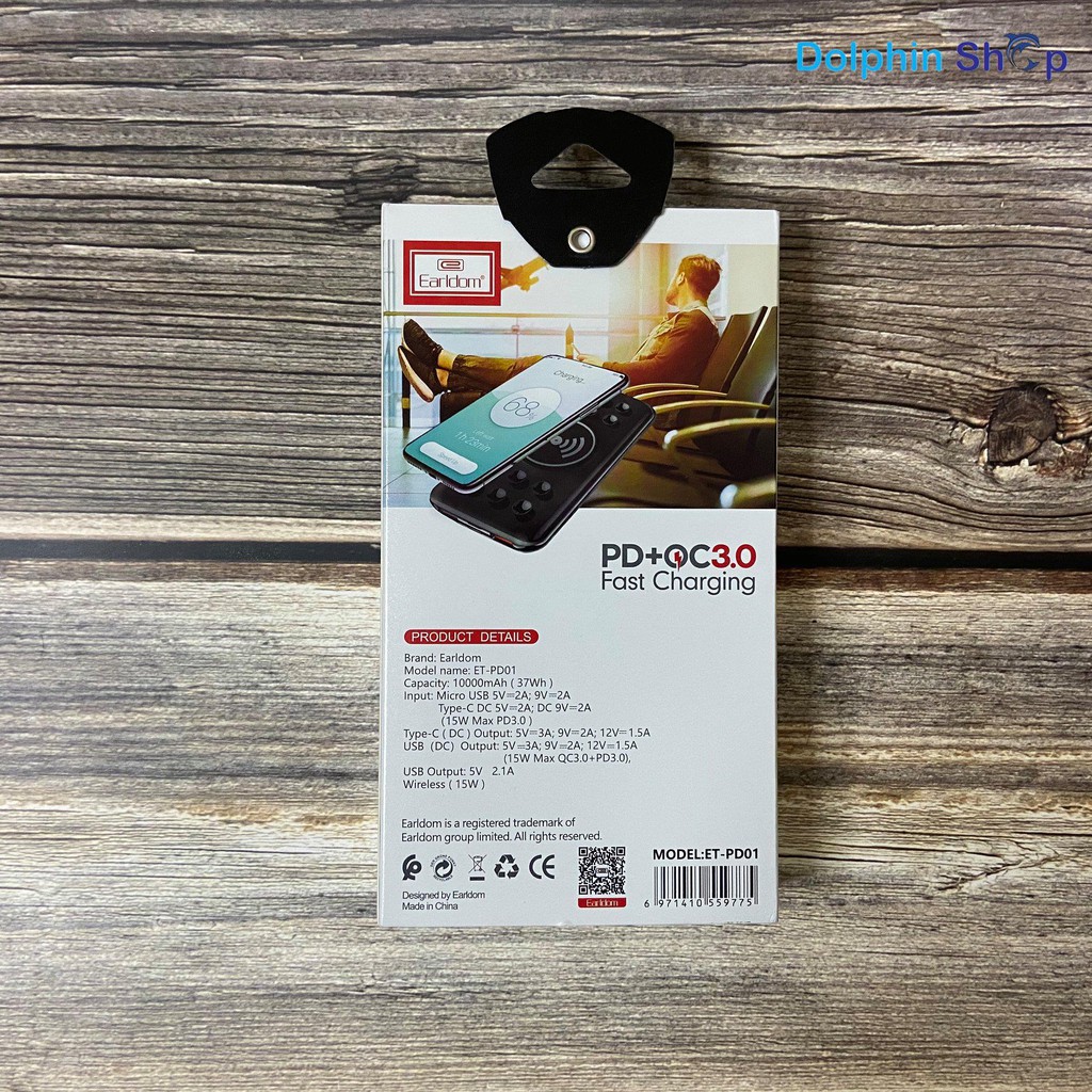 [Có Clip] Sạc Dự Phòng Không Dây Hỗ Trợ Chuẩn Sạc PD Apple iPhone 11 &Quick Charge 3.0 Chính Hãng Earldom