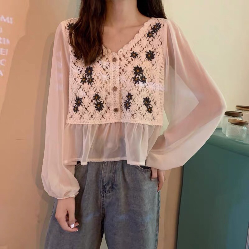 Áo babydoll thổ cẩm/ Áo babydoll hoạ tiết dài tay