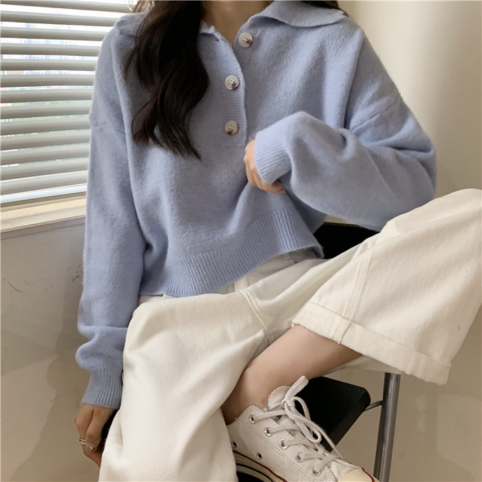Áo len cổ polo dáng rộng phong cách Hàn Quốc có 5 màu thời trang cho nữ | BigBuy360 - bigbuy360.vn