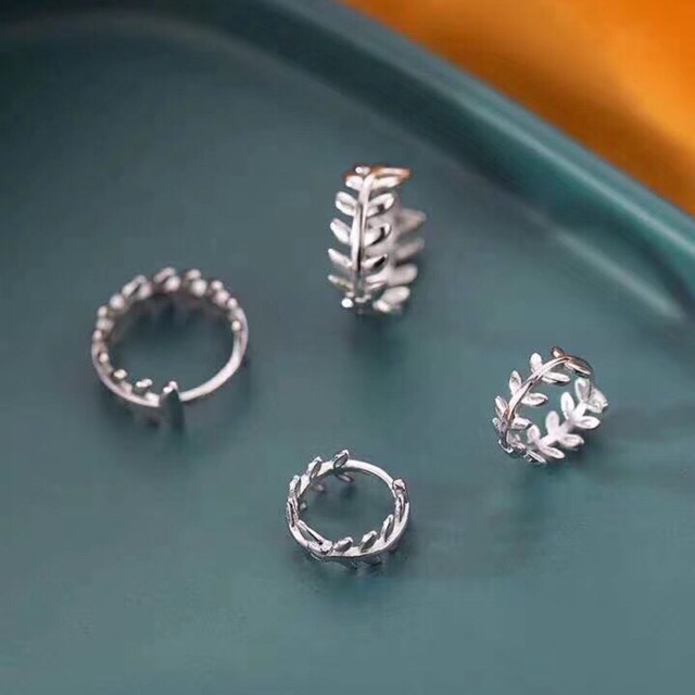 Khuyên tai vòng lá oliu ôm tai bạc ta siêu đẹp đá quả cầu nhân tạo