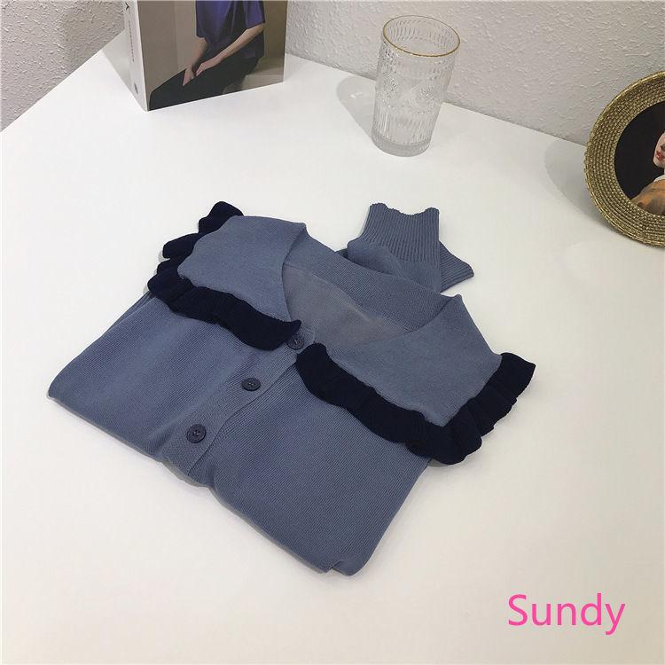 Áo Dệt Kim Tay Dài Dáng Rộng Cổ Búp Bê Thời Trang Mùa Thu Cho Nữ