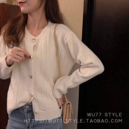 Áo Khoác Len Cardigan Co Dãn Cúc Trái Tim Dáng Lửng Xinh Xắn Học Sinh A00222 | BigBuy360 - bigbuy360.vn