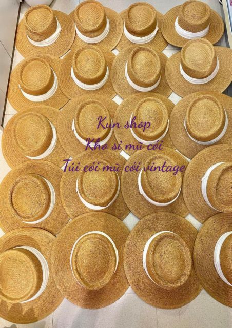 Nón cói đi biển đan dây viền trắng siêu xinh mũ panama viền lụa cao cấp