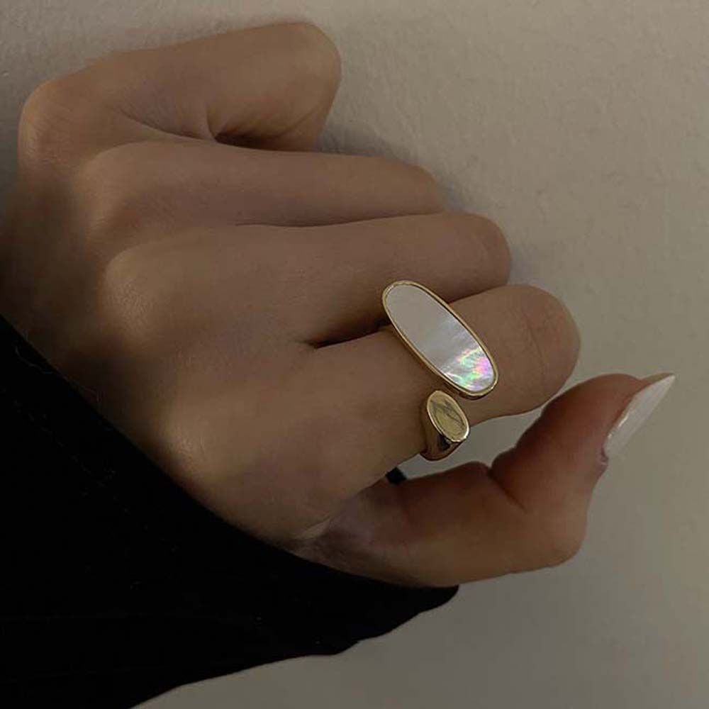 Nhẫn Hở Bằng Kim Loại Hình Oval Nhiều Màu Sắc Phong Cách Hàn Quốc Cổ Điển Thời Trang Cho Nữ