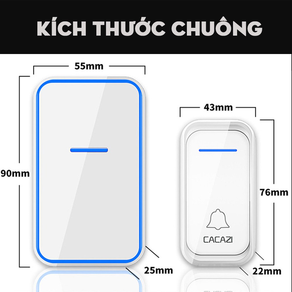 Chuông cửa không dây CACAZI  cực tốt (chuông bấm), bảo hành 2 năm, 1 đổi 1 trong 2 tháng