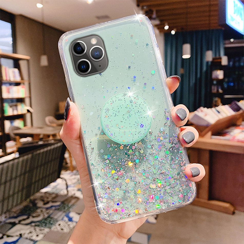 Casing OPPO A15 R11 Pro R11s Plus R9s Plus R15 R15X K1 A1K K3 Ốp điện thoại dẻo kim tuyến sang trọng có giá đỡ cho