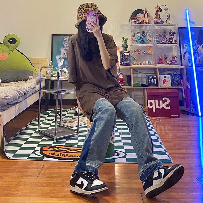 Quần jean ôm unisex quần jean rách gối retro thời trang quần jean hip hop phong cách Hàn Quốc simple quần jean nam cao cấp from rộng quần bò nữ