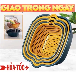 Rổ Nhựa Rửa Rau Củ Quả Bộ 6 Món- Rổ Nhựa Kèm Chậu