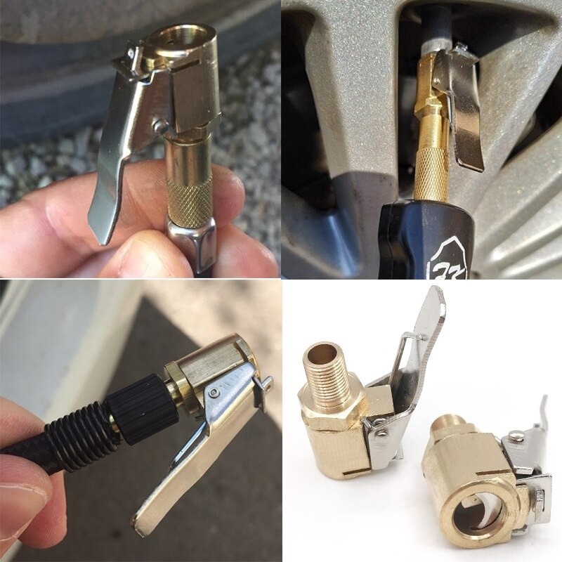 Đầu kẹp van bơm bánh xe 8mm/6mm  bằng đồng, đầu nối vòi lốp chuyển đổi máy bơm cao áp sang van lốp Xe Hơi, Xe Máy