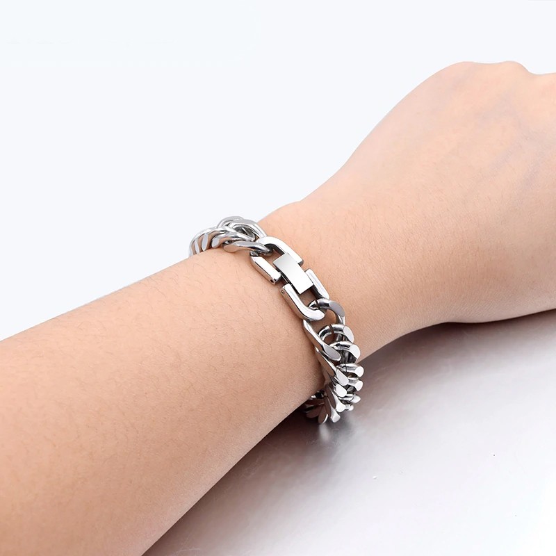 Lắc tay nam cá tính INOX mẫu mắc xích lặc đôi khoá bộ - LN126