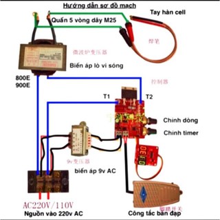 Mạch timer cho máy hàn cell pin, 2 núm, Led số, dùng BTA 41 (40A)