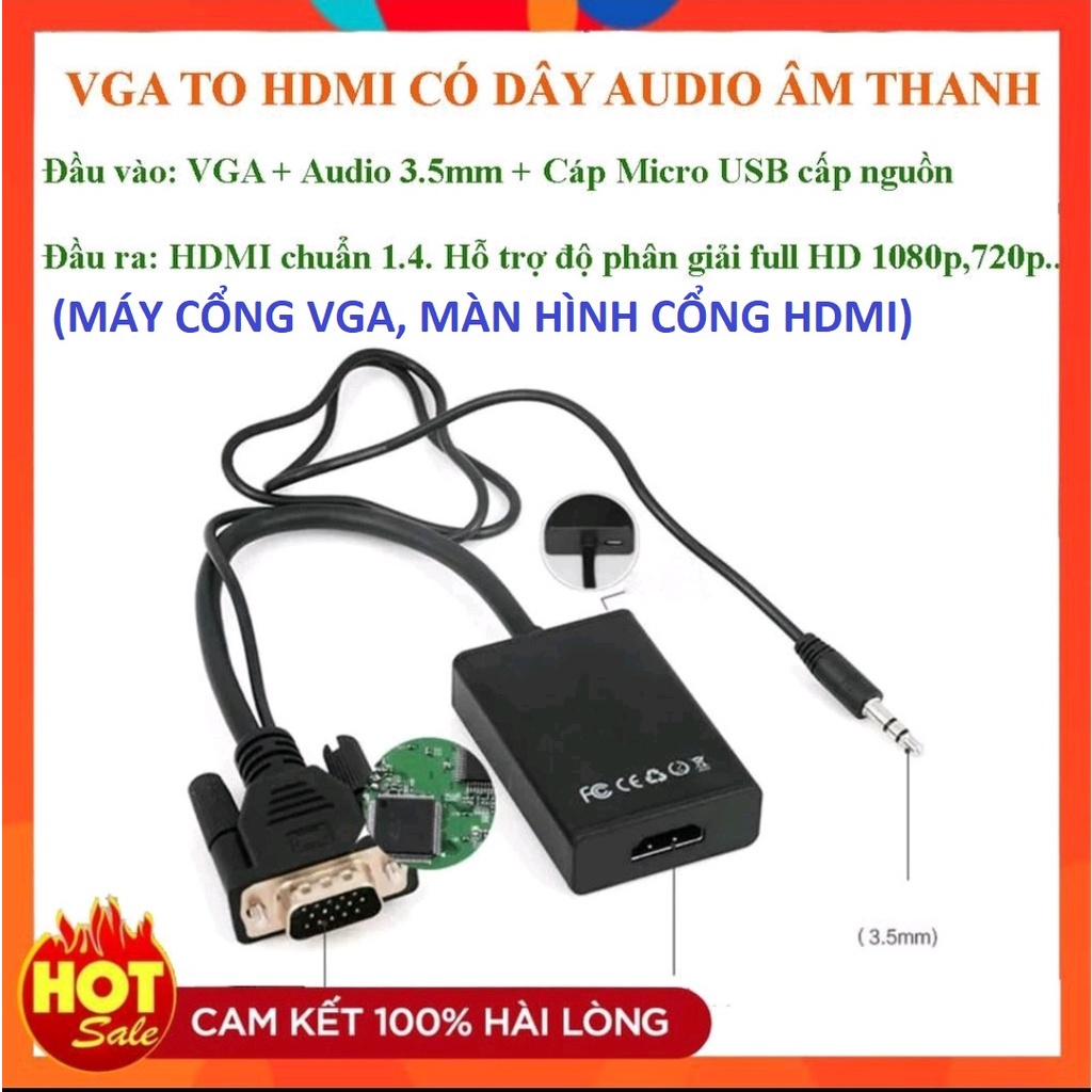 [Hàng xịn] Cáp chuyển đổi HDMI sang VGA kèm dây audio 3.5-Bộ đầu chuyển cổng HDMI ra VGA giắc HDMI to VGA,dây máy chiếu