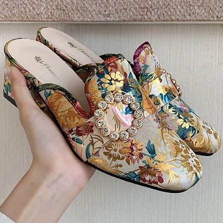 Dép Đế Bằng Họa Tiết Hoa Thời Trang Hàn Quốc Size 35-39