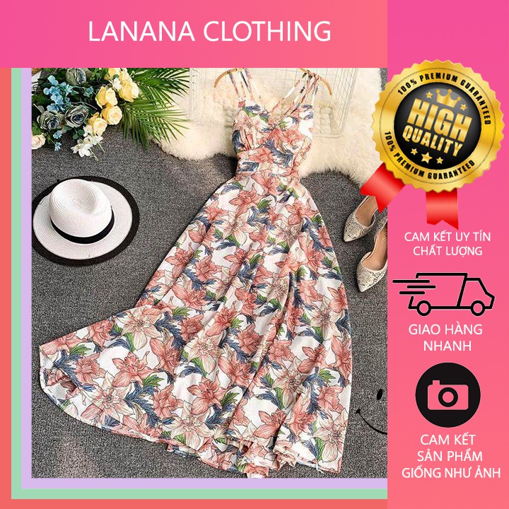 Đầm Hoa Dài LANANA CLOTHING Dáng Xòe Hở Lưng 50-56kg