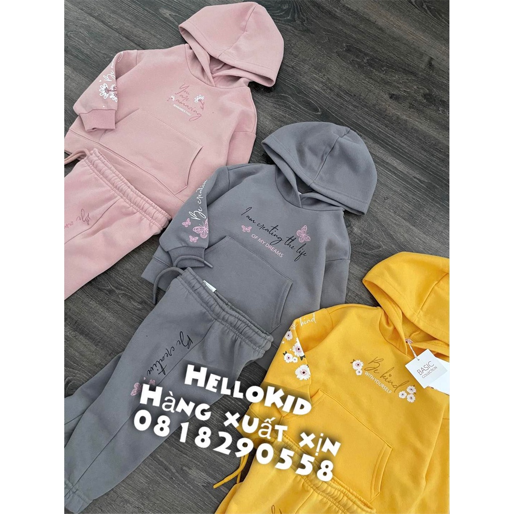 B454 - Bộ nỉ hoodie chữ viền bên bé gái