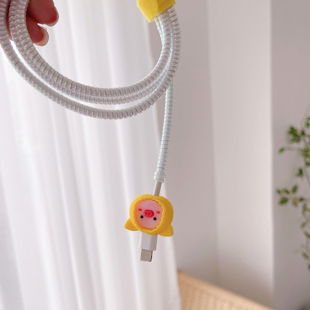 1 Vỏ Bọc Bảo Vệ Dây Cáp Sạc USB iPhone Bằng Silicon Mềm Hình Luffy Minnie Bing Dwen Dwen Panda Linabel Fox Pig