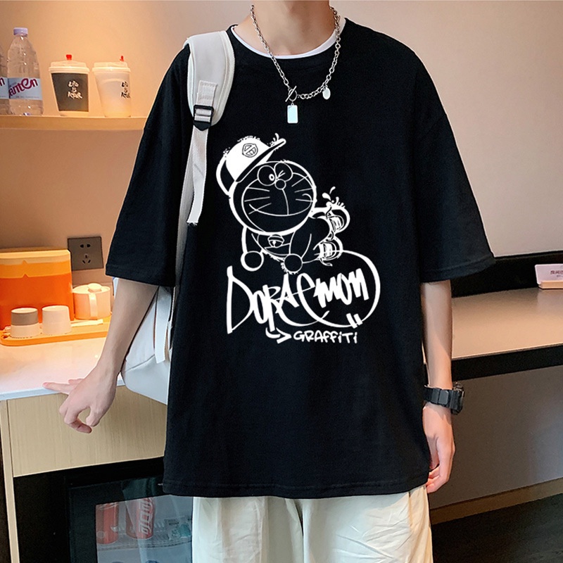 Áo Thun Tay Ngắn Cổ Tròn Dáng Rộng In Hình Doraemon Thời Trang Cho Nam size Lớn 8XL