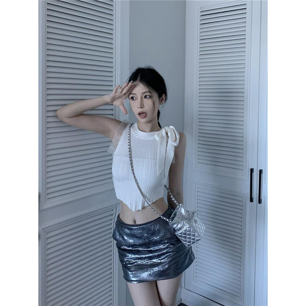 Áo Dệt Kim Sát Nách Thắt Dây Eo Thời Trang Cho Nữ