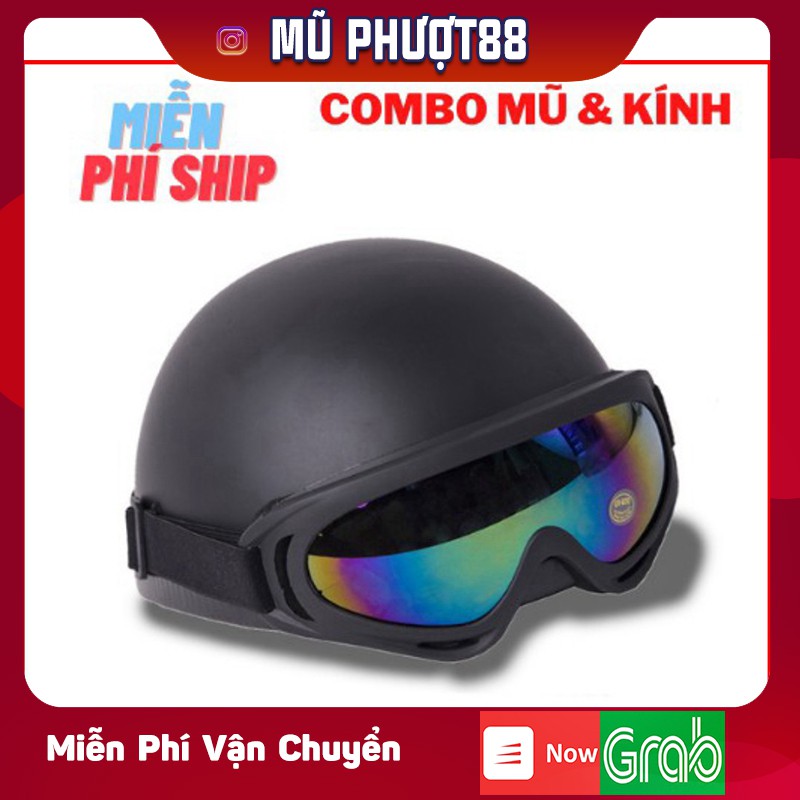 Mũ bảo hiểm 1/2 kèm kính uv, phụ kiện phượt