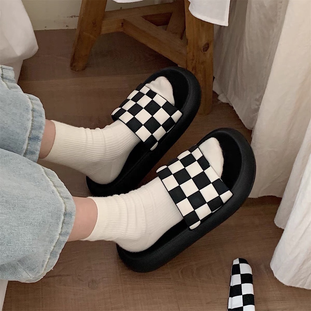 Dép bánh mì,dép quai ngang nam nữ kẻ caro dễ thương loại 1 Mã 01